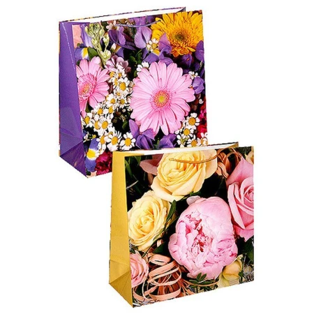 Пакет бумажный 38*38*16см квадратный большой Цветочный микс (12/144)
