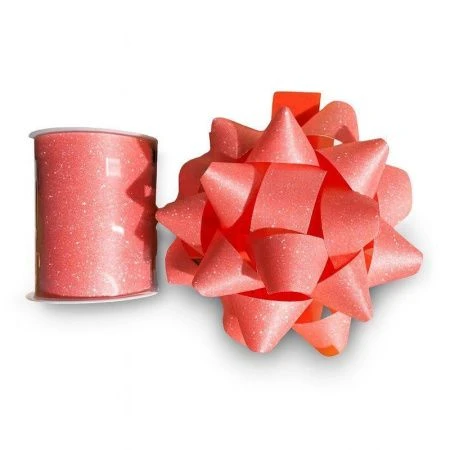 Набор для упаковки подарков (лента упаковочная 10мм*10м и бант) розовая (360) JC--17100