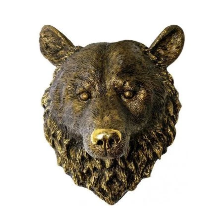 Панно Голова медведя полистоун 44*33см бронза с позолотой