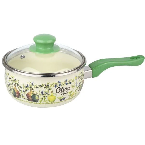 Ковш 1,65л эмаль ОЛИВА эксклюзив стекл.крышка 16см 2821 (6)