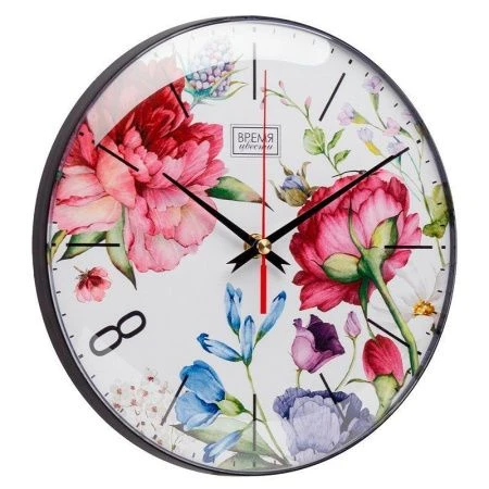 Часы настенные 25см пластик РУБИН Время цвести черный (10)