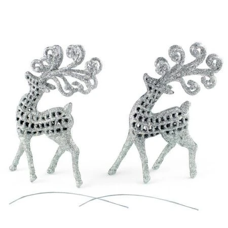 Игрушки новогодние на елку ОЛЕНЬ набор 2шт 14*6см пластик серебро OSHR20-313/JC-16470 (800)