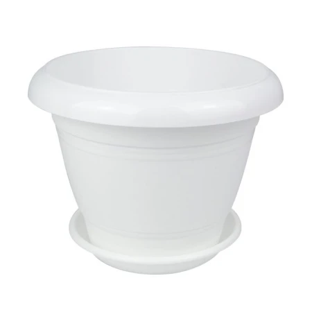 Горшок цветочный 3,3л d22см  пластик ФЕСТОНА с поддоном белый 5PL0061 (24) Горшок цветочный 3,3л d22см  пластик ФЕСТОНА с поддоном белый 5PL0061 (24)