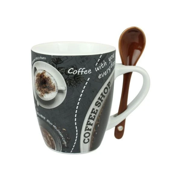 Кружка 340мл фарфор с ложкой бочка КОФЕ арт MIX R03H/1678J (36)