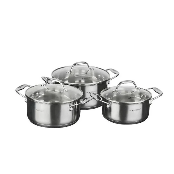 Набор кастрюль 3пр 3,2/4,2/5,2л нерж.сталь НИКА стекл.крышка толщ. 0,5мм индукция КТ02-С (2)