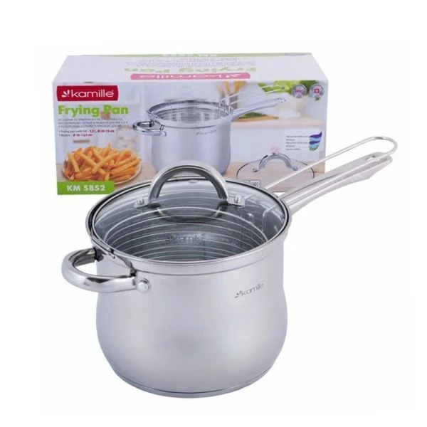 Кастрюля-фритюрница 3,5л нерж.сталь со стекл.крышкой 18см дуршлаг 16*12см арт. 5852  (4)