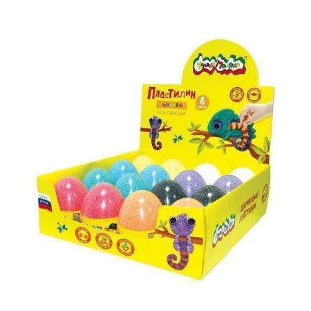 яяяПластилин шариковый мелкозернистый в прозрачном яйце 8 цв. 150мл дисплей Каляка-Маляка ПШМКМД-Я