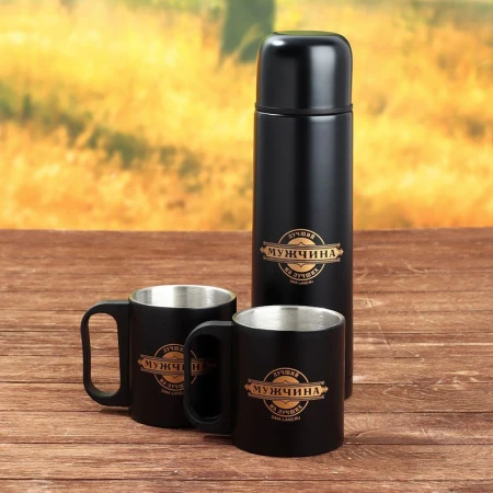 Набор туристический 2пр (термос 500мл, кружка 2шт) нерж.сталь Настоящий мужчина (30)