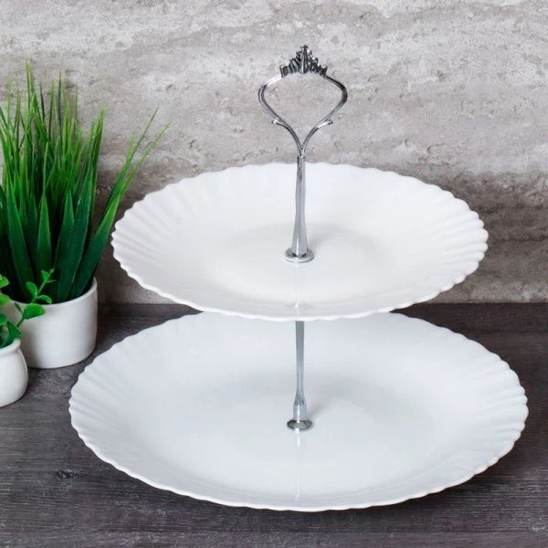 Этажерка сервировочная 2 яруса 20/25см стеклокерамика КЛАССИКА белая WG-2/LXP80/100 (12)