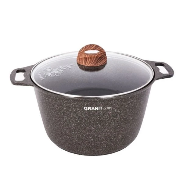 Кастрюля 8л алюминий АП GRANIT ULTRA Original стекл.крышка (2)