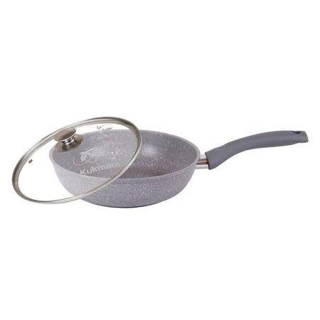 Сковорода 24cм h6см алюминий АП стекл.крышка с несъемной ручкой светлый мрамор (5/4)