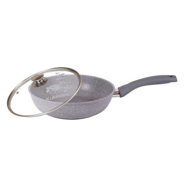 Сковорода 24cм h6см алюминий АП стекл.крышка с несъемной ручкой светлый мрамор (5/4)