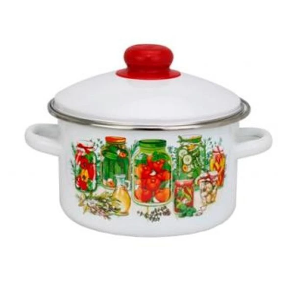 Кастрюля 4л эмаль ЗИМНИЕ ЗАПАСЫ белая с рис. 01-Б1614/4 (4)