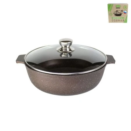 Жаровня 5л алюминий АП Granit Perfection chocolate со стекл крышкой (5)