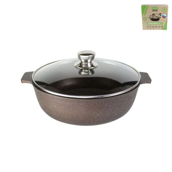 Жаровня 5л алюминий АП Granit Perfection chocolate со стекл крышкой (5)