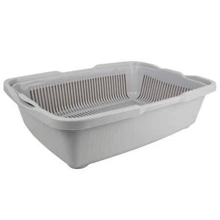 Туалет для кошек бол. с сеткой 230*420*110мм пластик светло-серый 233 (30)