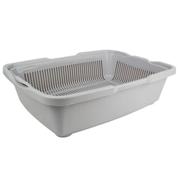 Туалет для кошек бол. с сеткой 230*420*110мм пластик светло-серый 233 (30)