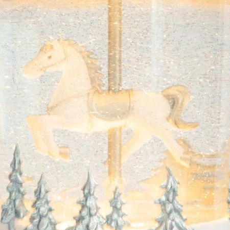 Фонарь новогодний с подсветкой 20см пластик белый Лошадь под куполом Horse ANLAF-YJHS1123