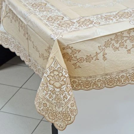 Скатерть 60*90 (150*228см) ПВХ EMBOSSED бежевая/коричневая 101 (36)