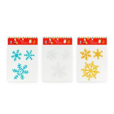 Наклейка новогодняя на окно СНЕЖИНКИ набор 3шт 13,5/8,5/7,5см силикон микс JC-16570 (600)