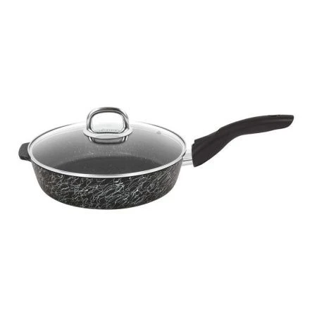 Сковорода 26см алюминий АП ГРАЦИЯ с несъемной ручкой стекл.крышкой черный/серебро (6)