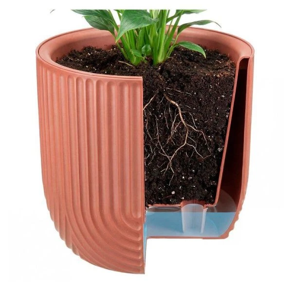 Кашпо 7,8л 280мм пластик РАМОНА со вставкой белый ротанг (1)