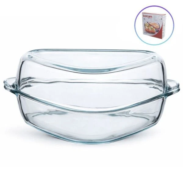 Кастрюля для запекания 460мл стекло БОРКАМ с крышкой (6)