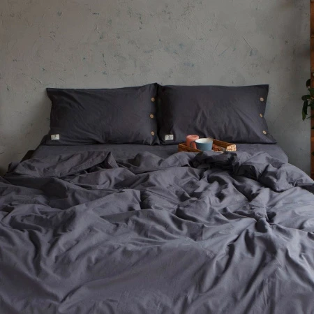 КПБ 2сп Этель жатый 100%хлопок (пр.220*240, под.180*210, нав.50*70*2) темно-серый 140гр/м2