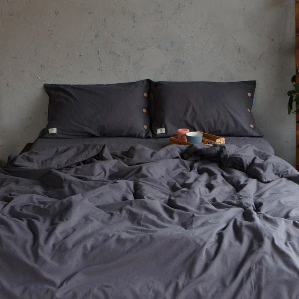 КПБ 2сп Этель жатый 100%хлопок (пр.220*240, под.180*210, нав.50*70*2) темно-серый 140гр/м2