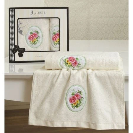 яяяНабор полотенец бамбук 2пр 50*90/70*140см Lucente AKADIA (Кремовый)