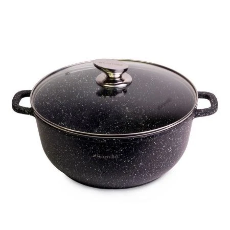 Кастрюля литой 6,5л алюминий АП со стекл.крышкой 28см h12,5см черный мрамор (8)