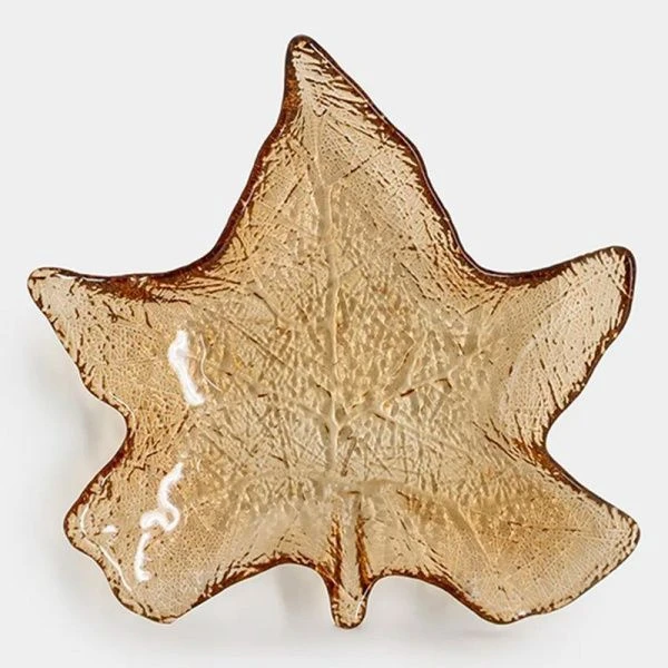 Блюдо 22*23см стекло Кленовый лист Autumn forest янтарное ANLAF-5758-AU25