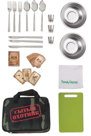 яяяНабор для пикника на 3персоны Сытый охотник1 (рюмки,доска разд,полотенце,вилка,ложка,нож,карты)