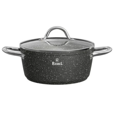 Кастрюля 6,5л алюминий АП гранитно-каменное литая со стекл.крышкой 28см серая индукция (6)