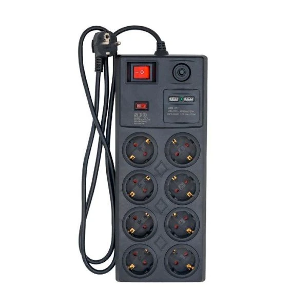 Сетевой фильтр пластик на 8 розеткок 1,5м 16А, СТАРТ  С/УД-Ф SP 8x1 ZDVT 2USB (10)