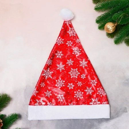 Колпак новогодний Белые снежинки 28*40см красный