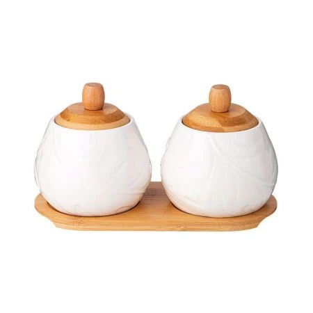 Банки набор 2пр 350мл фарфор Native с дер. крышками на дер. подставке (12)