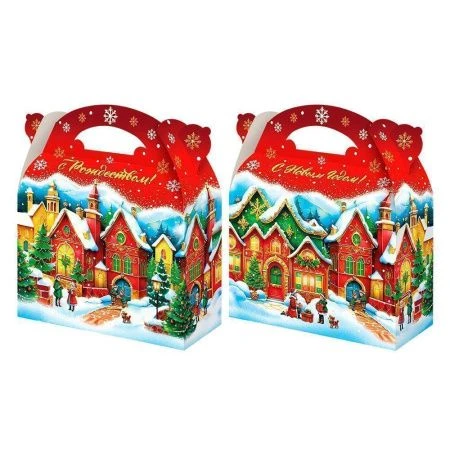 Коробка новогодняя картонная 22*9*20см 1,5кг Ретро (140)