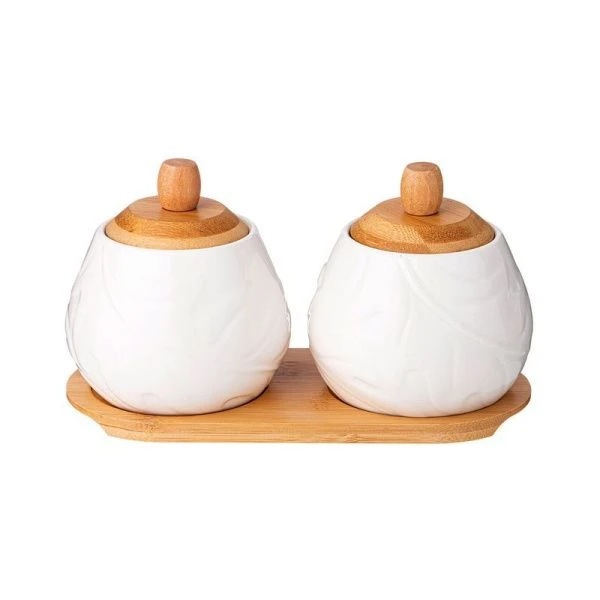 Банки набор 2пр 350мл фарфор Native с дер. крышками на дер. подставке (12)