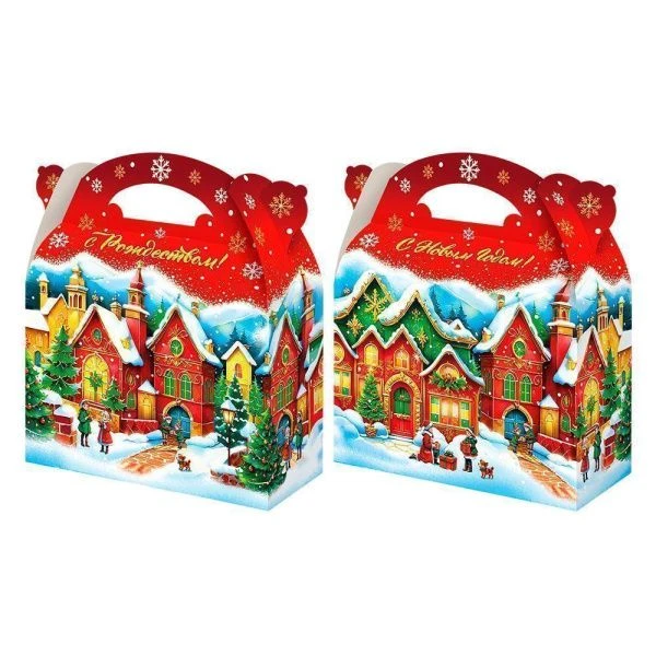 Коробка новогодняя картонная 22*9*20см 1,5кг Ретро (140)