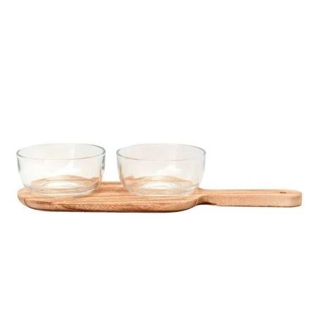 Менажница 2 секции 350мл стекло на деревянной подставке (12)