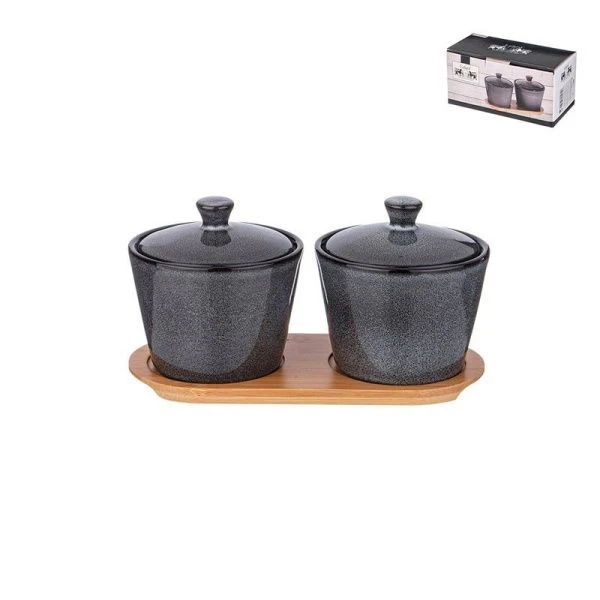 Банка набор 2шт 350мл 10*10*7,5см фарфор ГРАФИТ на подставке (12)