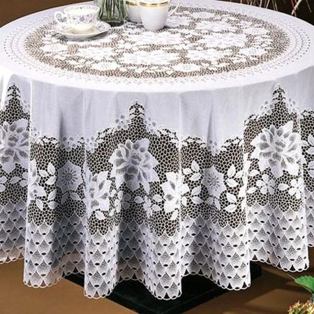 Скатерть 54 (135см) ПВХ КРУГ CROCHET белая S-412 (48)
