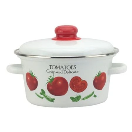 Кастрюля 2,5л эмаль ТОМАТЫ белая коническая 01-1811/4 (4)