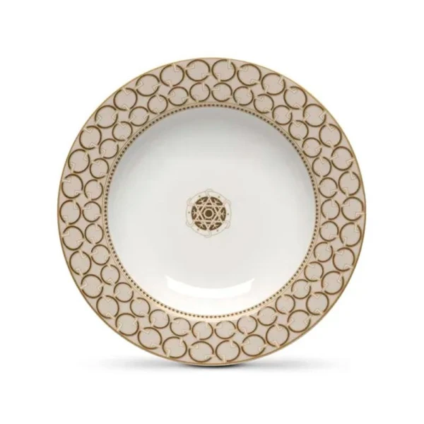 Тарелка глубокая 300мл 21,5см фарфор Deco бело-бежевая с золотистым кантом Круги и квадраты суповая PM-0121/DECO (2