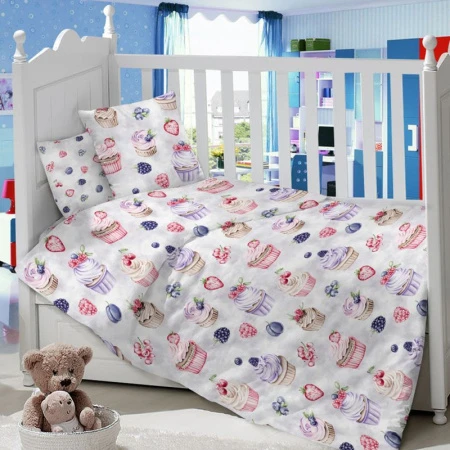 КПБ детский сатин 100%хлопок Lime Time BABY TIME (простыня на резинке, нав.40*60) рис. Капкейк