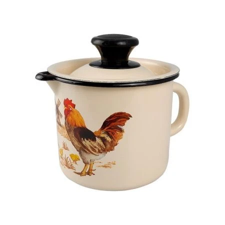 Кружка 1л эмаль ПОДВОРЬЕ слон.кость с рис. с крышкой 40204-072/4-У (9)