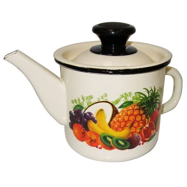 Чайник заварочный 1л эмаль слоновая кость с рисунком цилиндрический 42704-072/4 (10)