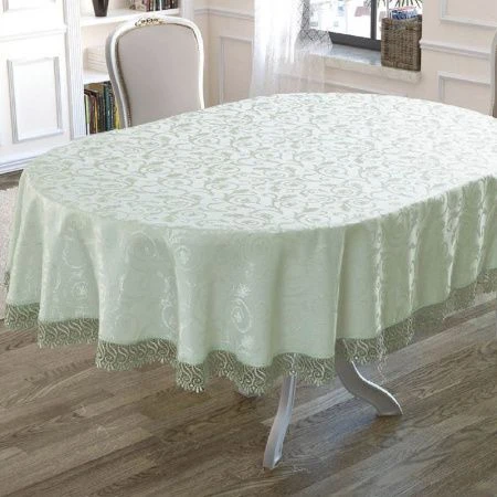 Скатерть 160*220см полиэстер овальная с гипюром Karna KDK (Ментол) Скатерть 160*220см полиэстер овальная с гипюром Karna KDK (Ментол)