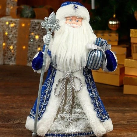 Дед Мороз в синей шубе, с мешком подарков, с мелодией, 40 см Т-6818